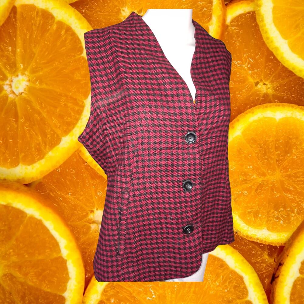 Woolrich Red and Black Button Up Checkered Vest Size Large